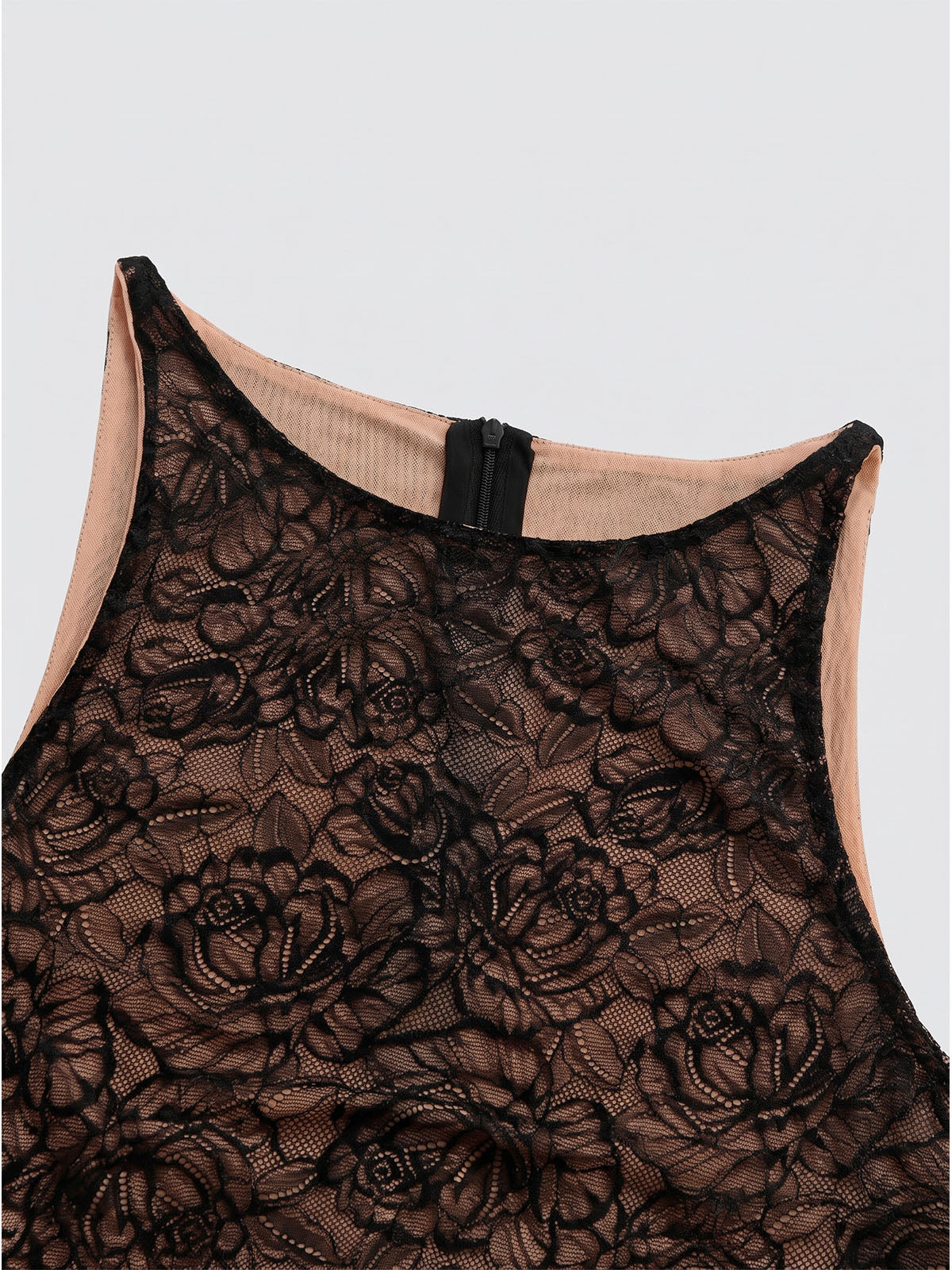 Vintage Floral Lace Satin Sleeveless Fishtail Formal Maxi Dress - Black
