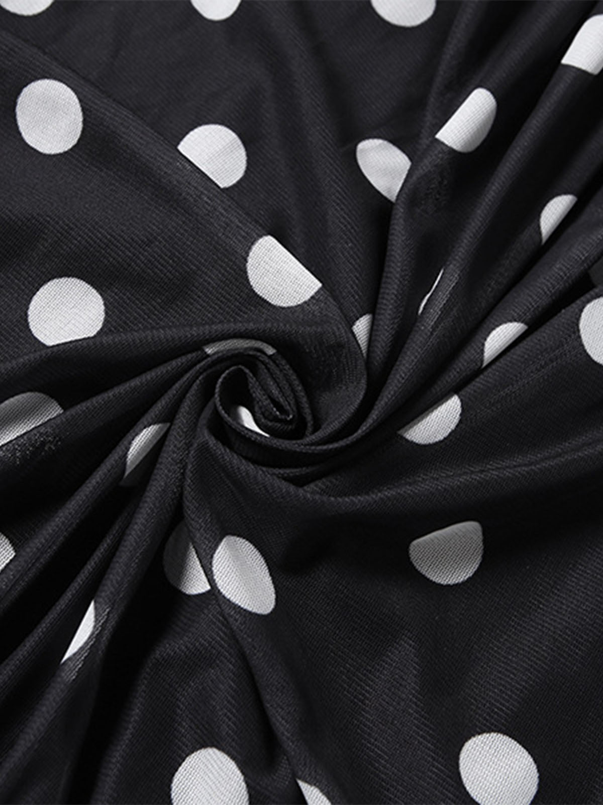 Vintage High Neck Cutout Back Ruched Polka Dot Mini Dress - Black