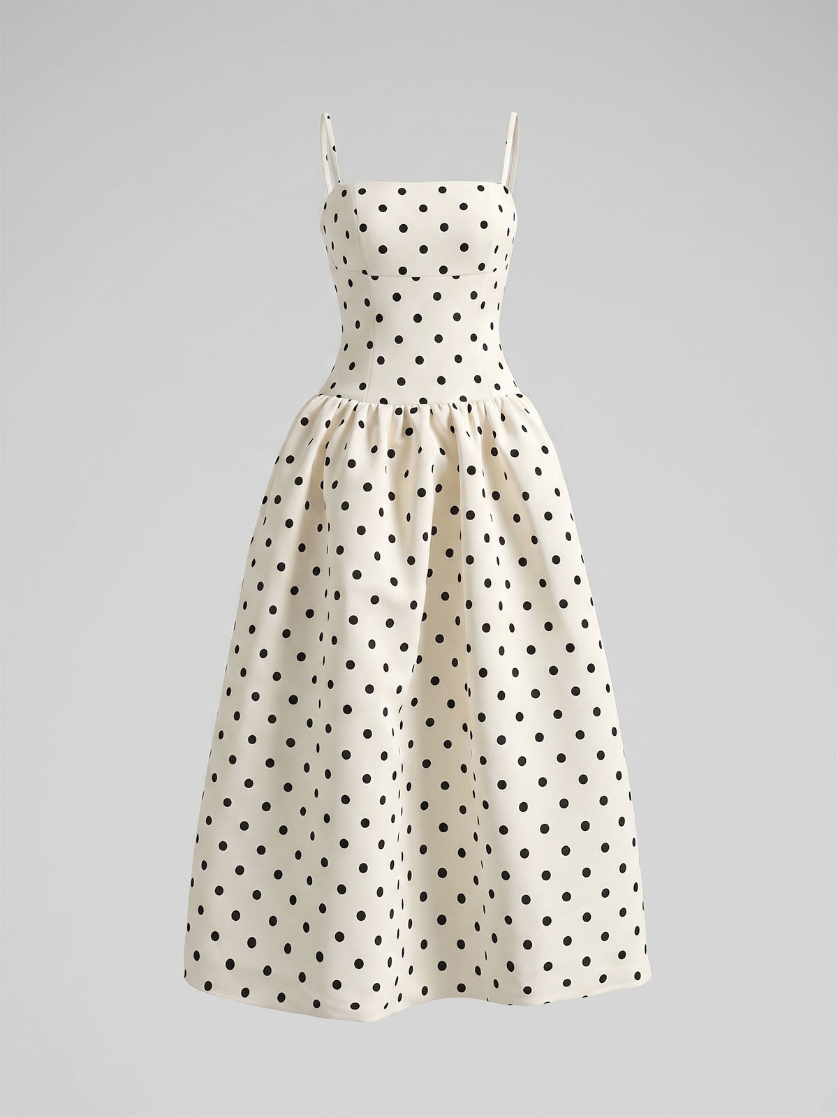 Vintage Polka Dot Fit and Flare Sleeveless Cocktail Midi Dress - Ivory