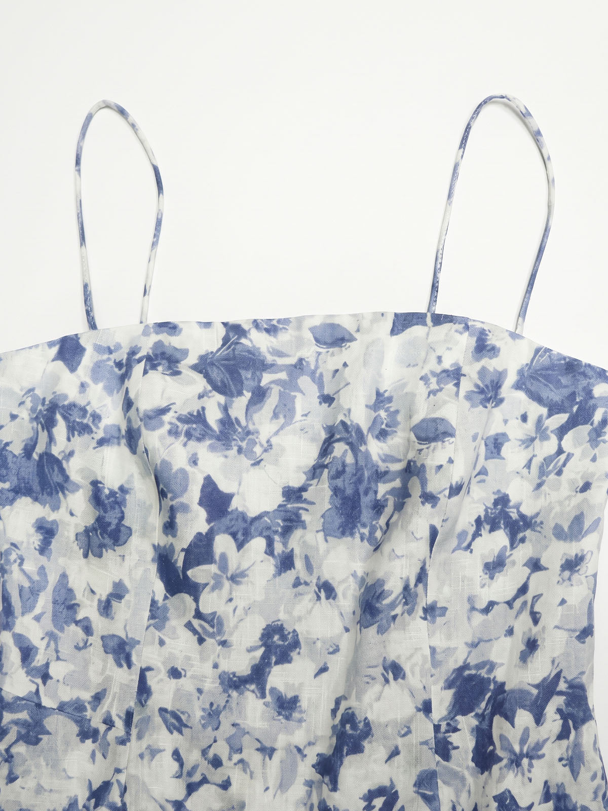 Watercolor Floral Spaghetti Fit & Flare Linen Slip Midi Dress - Blue